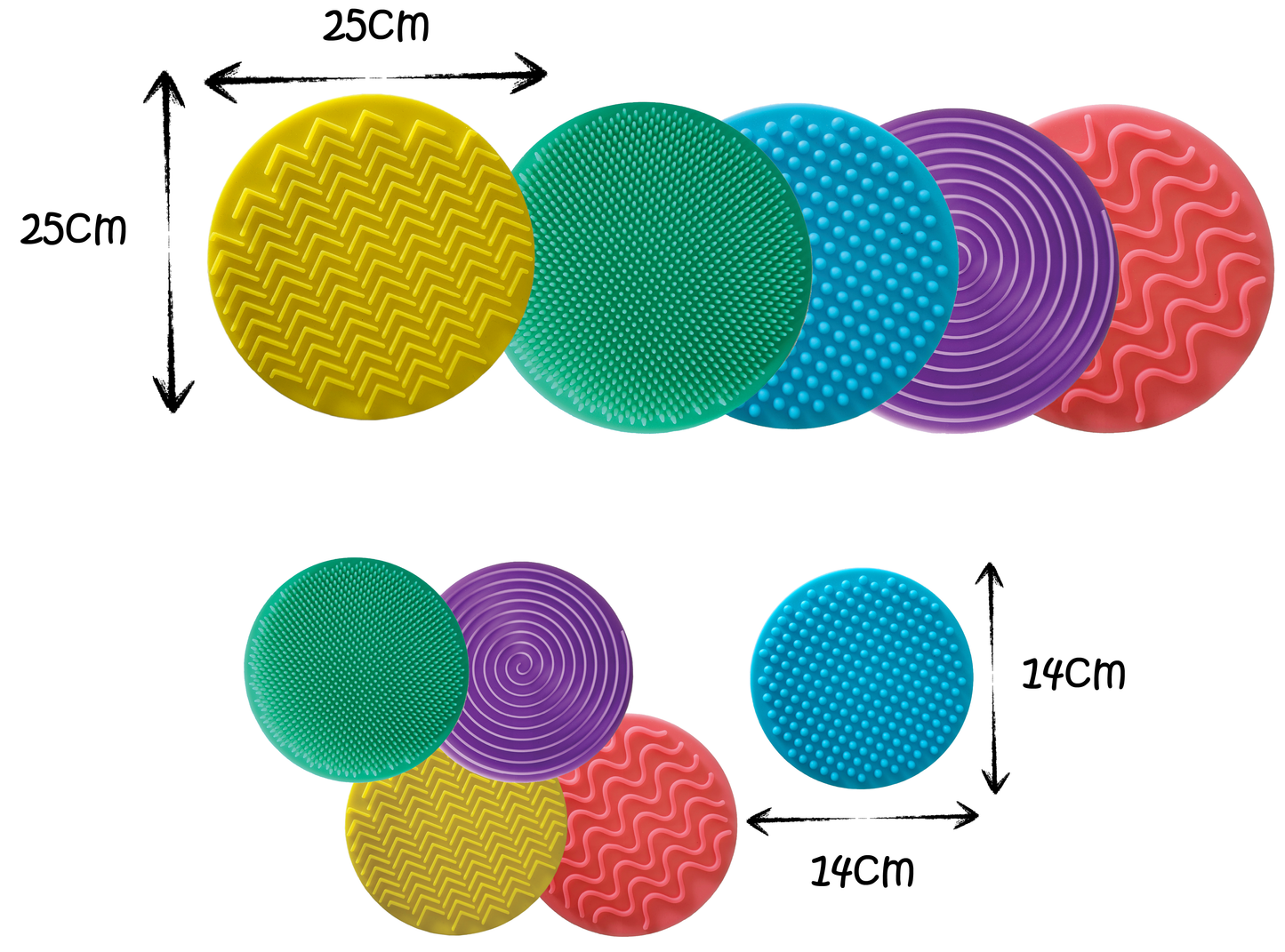 VIRTUENITY 10pc Sensory Silicone Mats. 5 Large (25cm) & 5 Small (14cm) | Colourful Stepping Stones for Autism, ADHD, Special Needs | Flexible, Washable, Portable Ideal for Schools & Home