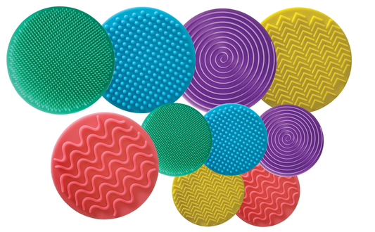 VIRTUENITY 10pc Sensory Silicone Mats. 5 Large (25cm) & 5 Small (14cm) | Colourful Stepping Stones for Autism, ADHD, Special Needs | Flexible, Washable, Portable Ideal for Schools & Home