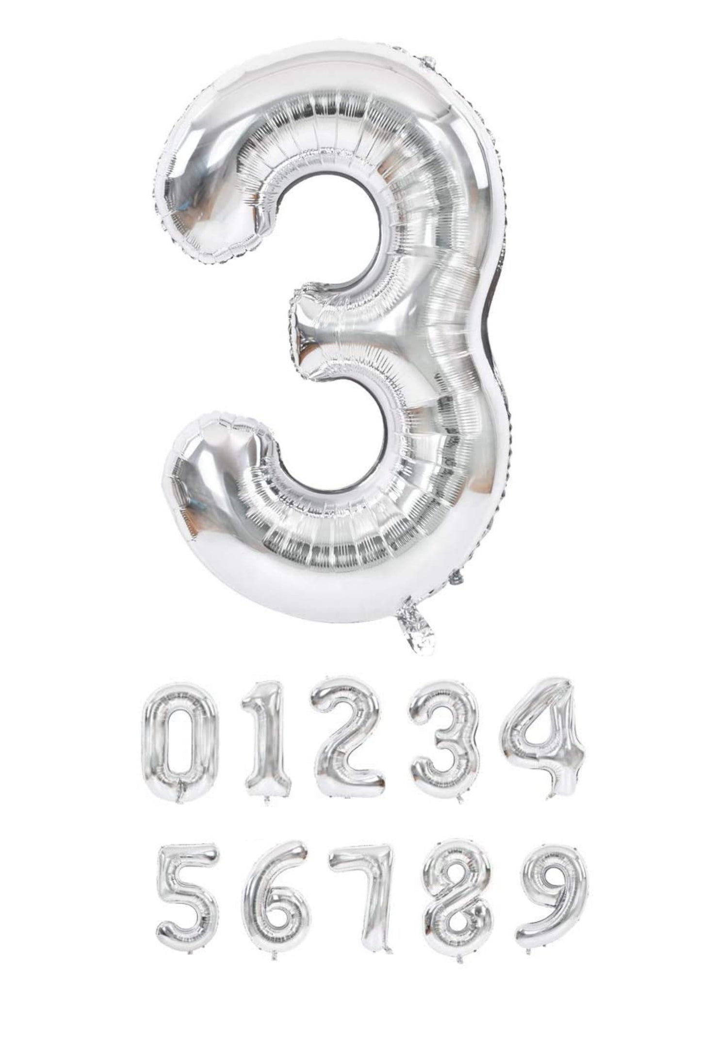 40 Inch Silver Numbered 0-9 Balloons For Birthdays, Parties and Anniversaries. Large Foil Inflatable Balloons - Virtuenity