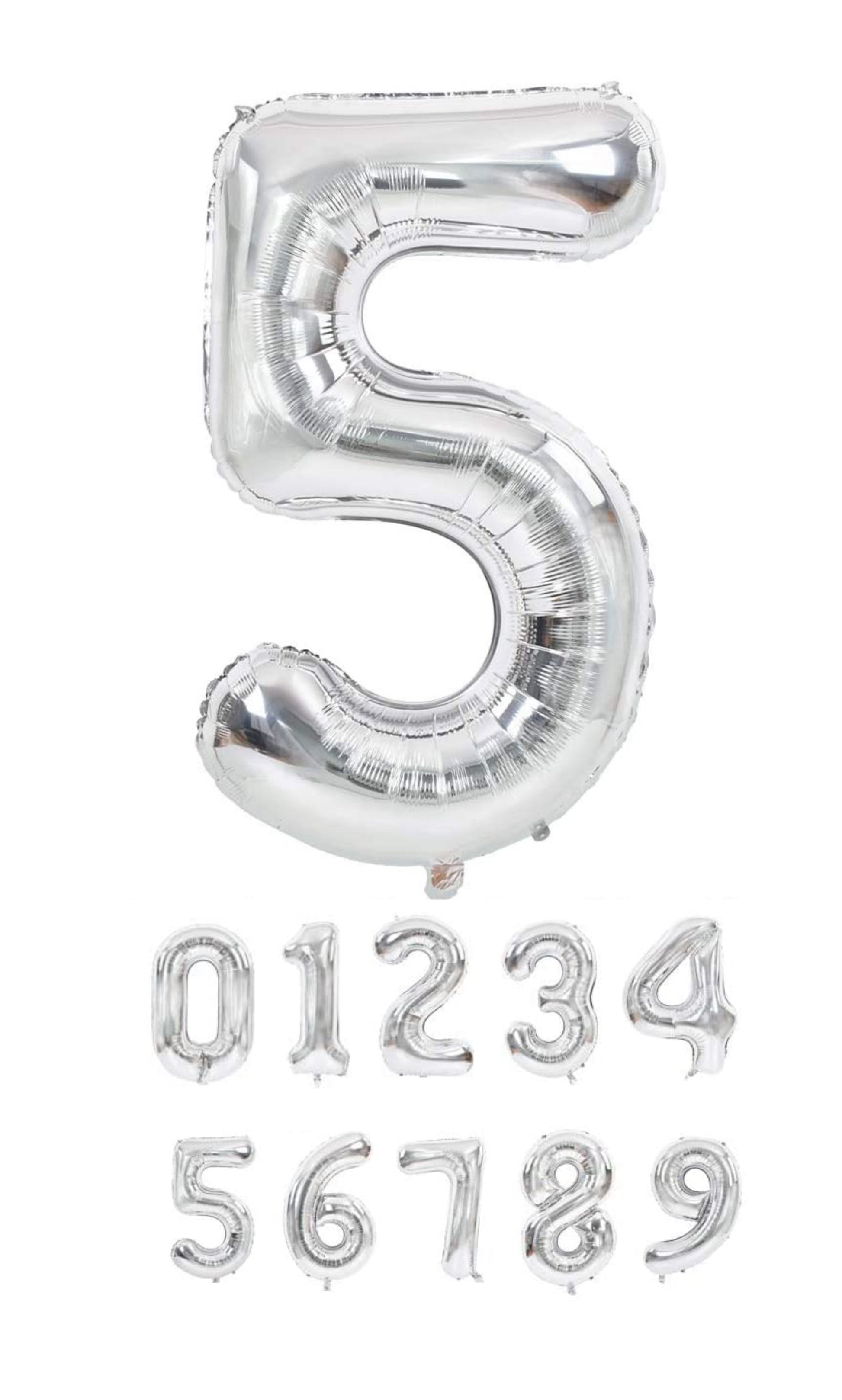 40 Inch Silver Numbered 0-9 Balloons For Birthdays, Parties and Anniversaries. Large Foil Inflatable Balloons - Virtuenity