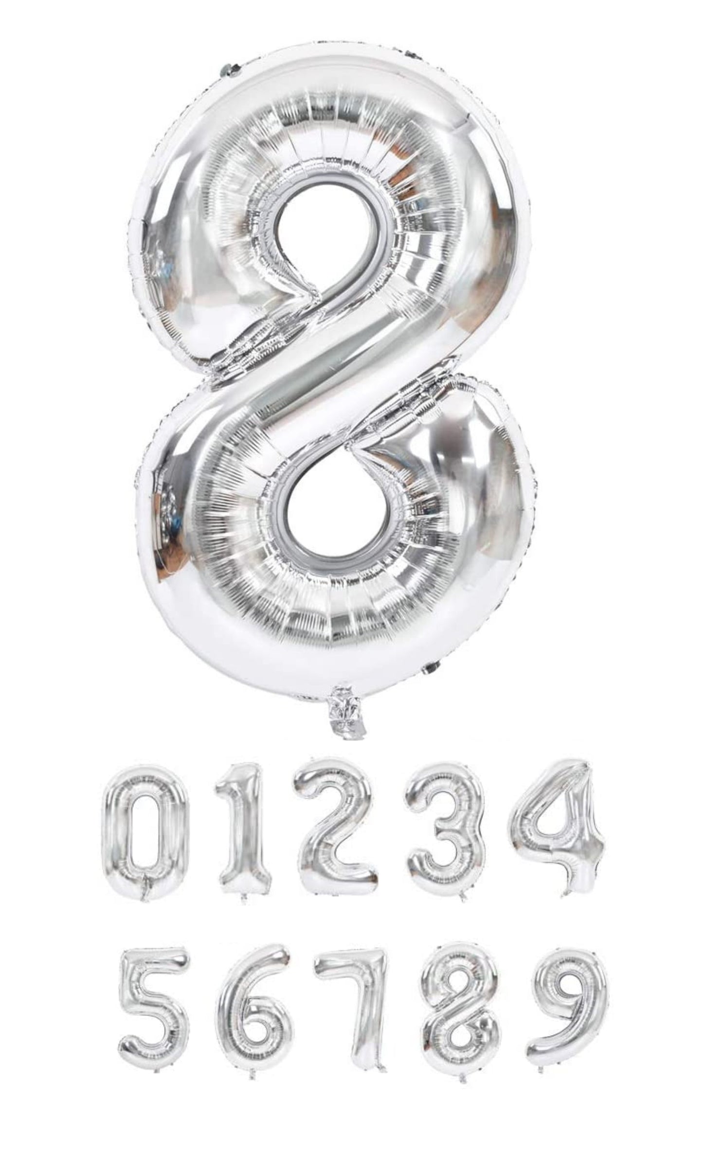 40 Inch Silver Numbered 0-9 Balloons For Birthdays, Parties and Anniversaries. Large Foil Inflatable Balloons - Virtuenity