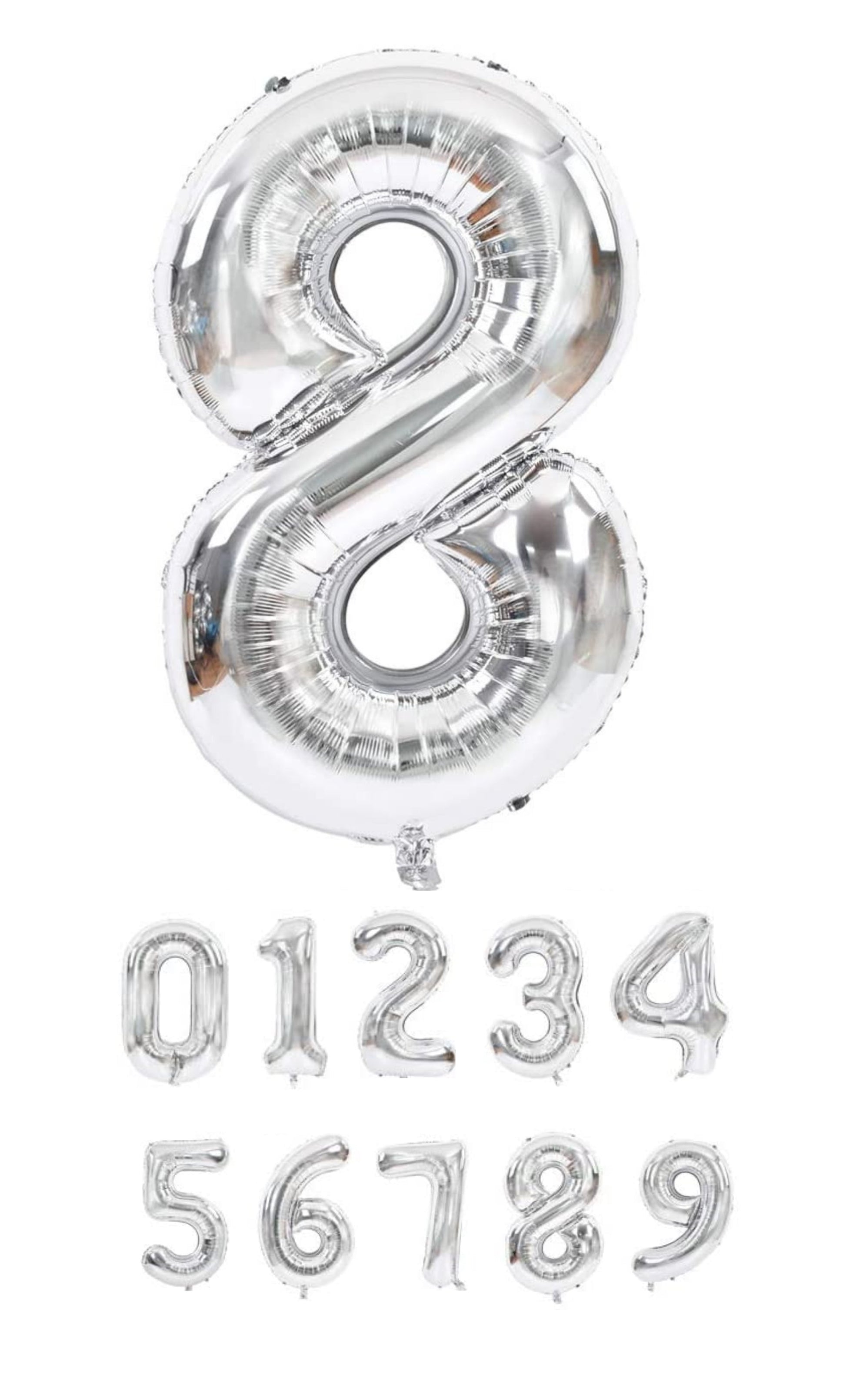 40 Inch Silver Numbered 0-9 Balloons For Birthdays, Parties and Anniversaries. Large Foil Inflatable Balloons - Virtuenity