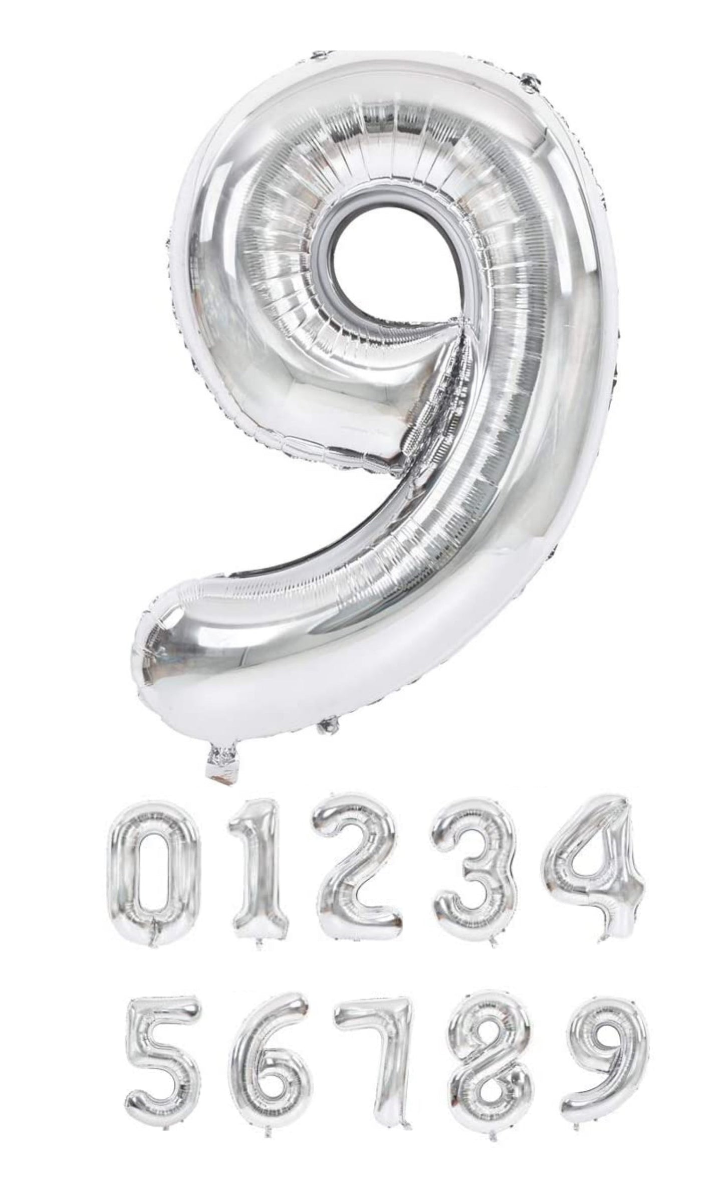 40 Inch Silver Numbered 0-9 Balloons For Birthdays, Parties and Anniversaries. Large Foil Inflatable Balloons - Virtuenity