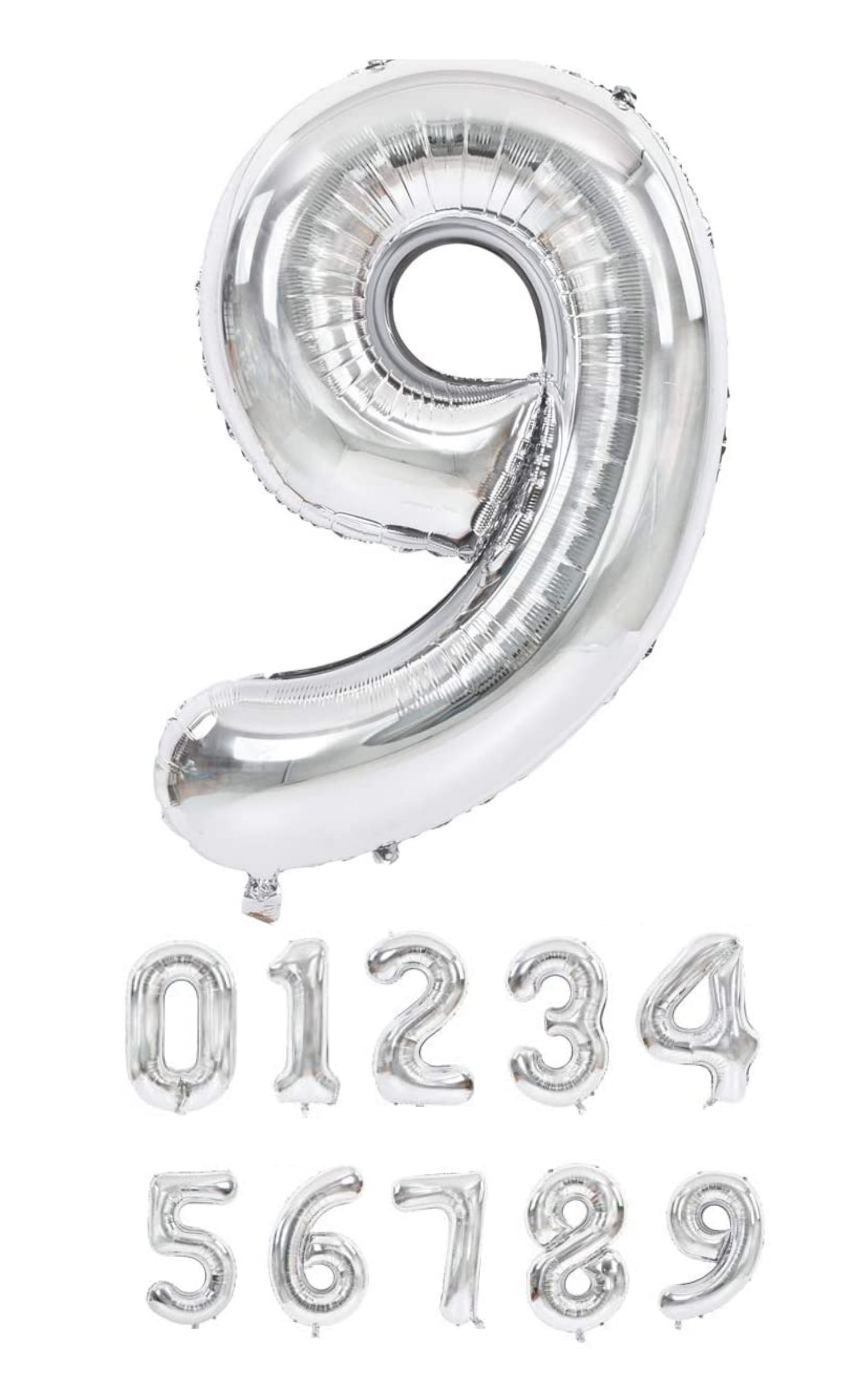 40 Inch Silver Numbered 0-9 Balloons For Birthdays, Parties and Anniversaries. Large Foil Inflatable Balloons - Virtuenity