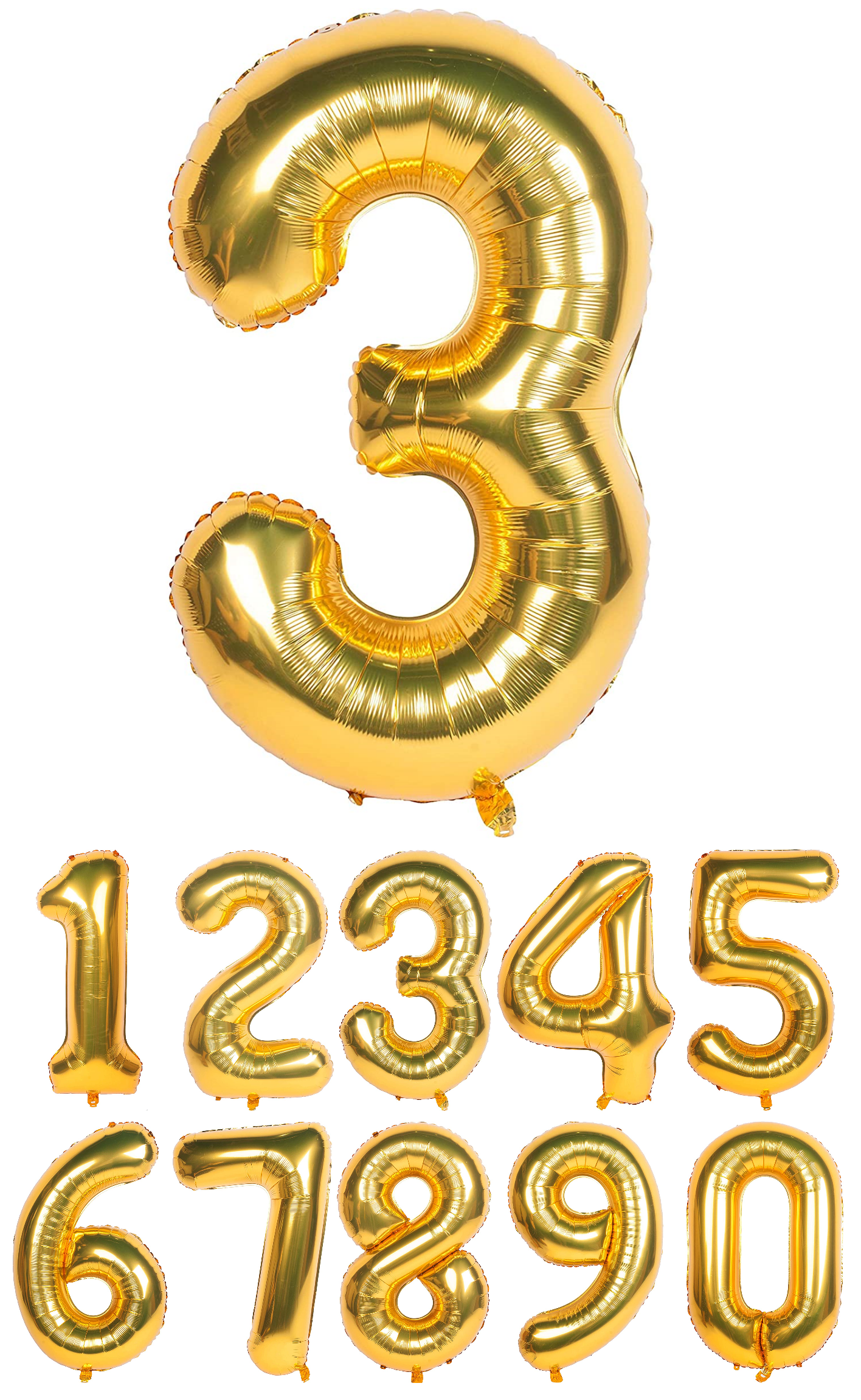 40 Inch Gold Numbered 0-9 Balloons For Birthdays, Parties and Anniversaries. Large Foil Inflatable Balloons - Virtuenity