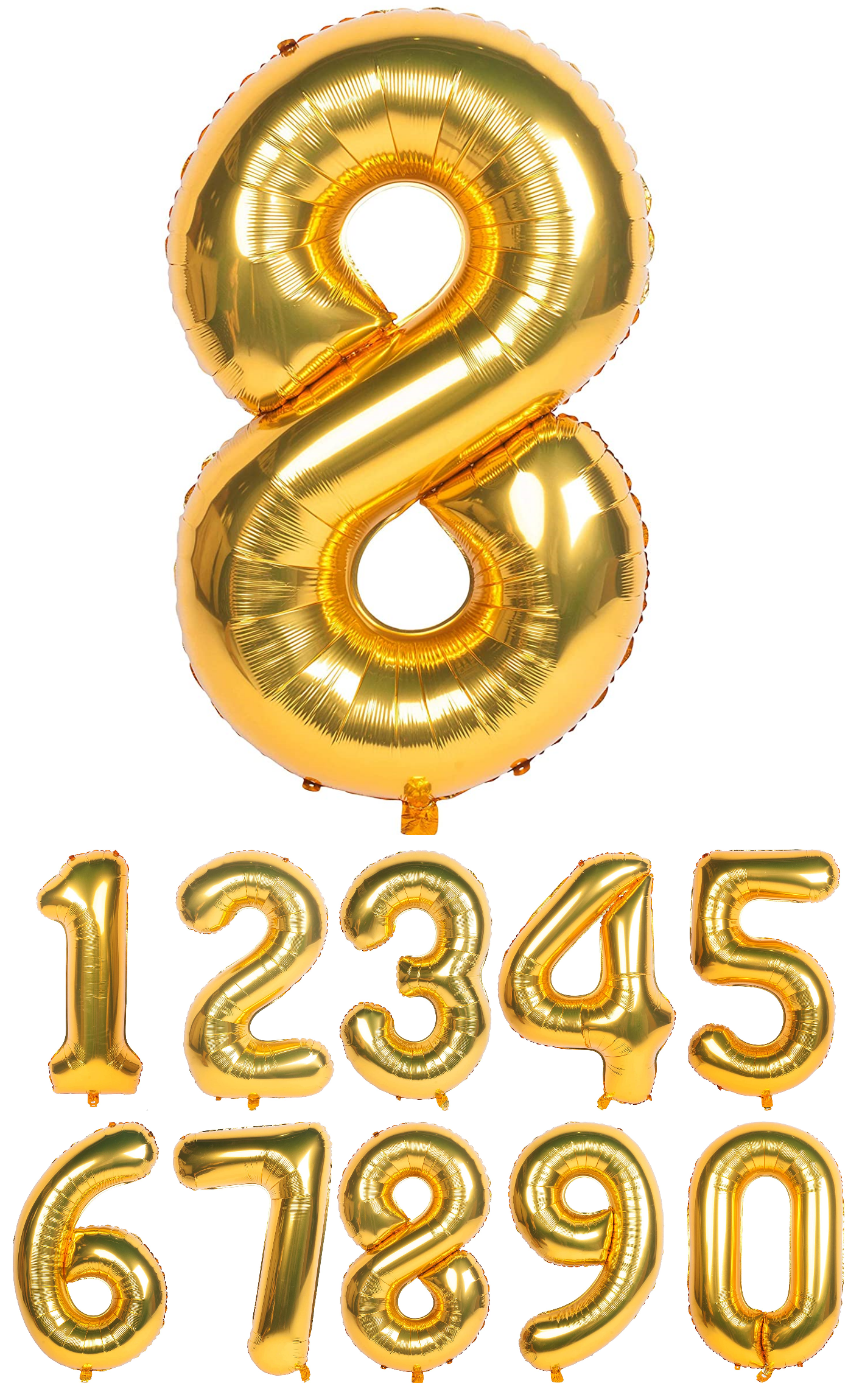 40 Inch Gold Numbered 0-9 Balloons For Birthdays, Parties and Anniversaries. Large Foil Inflatable Balloons - Virtuenity
