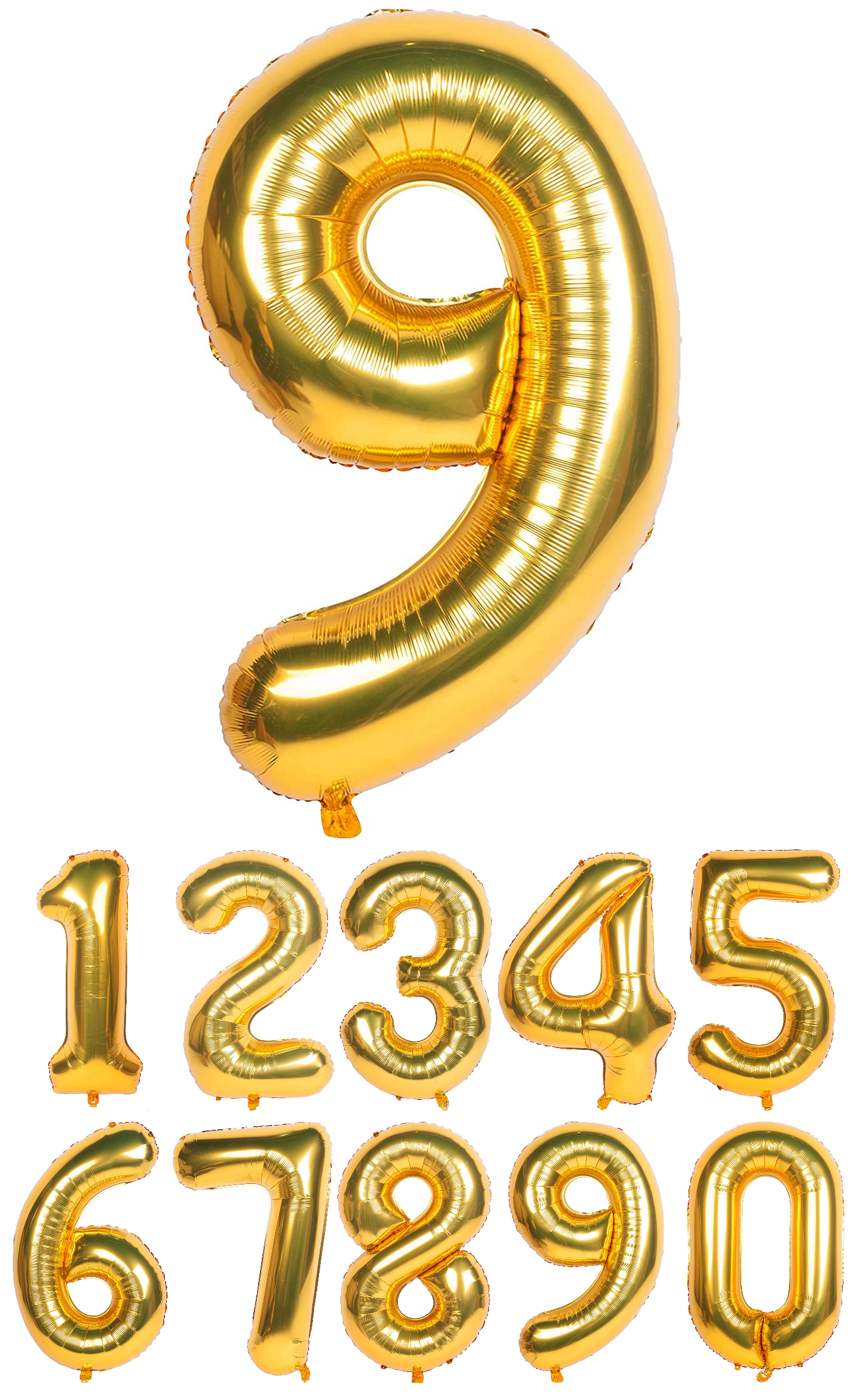 40 Inch Gold Numbered 0-9 Balloons For Birthdays, Parties and Anniversaries. Large Foil Inflatable Balloons - Virtuenity